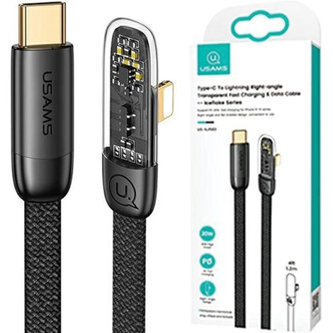Usams USB-C auf LightningPD 20W Schnellladekabel der Iceflake-Serie, abgewinkelt, 1,2 m, Schwarz/Schwarz, SJ583USB01 (US-SJ583) (1/5)