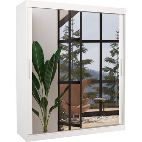 Armoire de chambre blanche 2 portes coulissantes avec miroir Toraz 180cm (1/5)