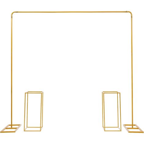 Cadre en métal pour arche de mariage, arche de mariage, 2 x 2 m carré avec 2 supports de fleurs, arche de jardin, support de fond pour fête, événement, cérémonie, cabine photo (doré)