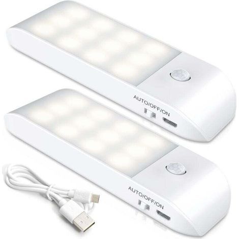 Wiederaufladbares LED-Nachtlicht, [2 Stück] Automatische LED-Lampe mit Bewegungssensor, tragbare magnetische Wandleuchte, für Kleiderschrank, Schlafzimmer, Flur, Garderobe, Treppenhaus [12 LEDs] Weiße (1/4)
