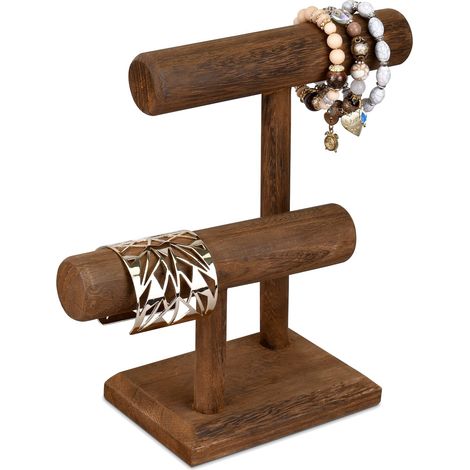 1 pièce - Porte-bijoux - Double couche - Bois - Étagère - Porte-déstockage - Porte-display pour bijoux, arcs de cheveux (1/5)