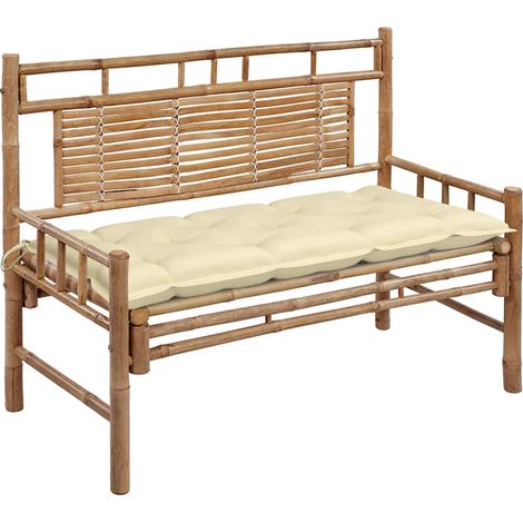 vidaXL Banco de jardín con cojín bambú 120 cm (1/5)
