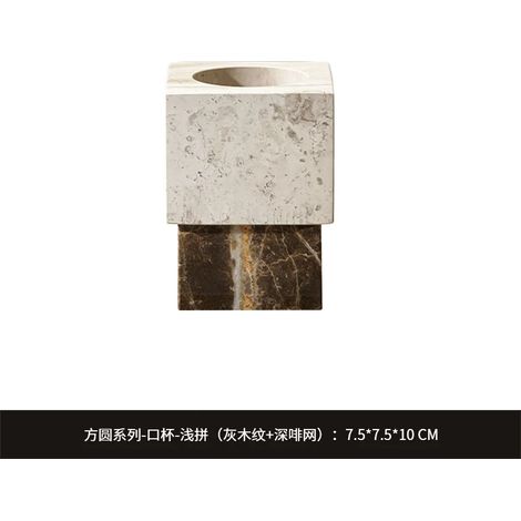 (D) Accessoires de salle de bain nordiques : flacon de lotion en marbre bicolore et plateau d'aromathérapie avec distributeur de savon bicolore raffiné. (1/5)