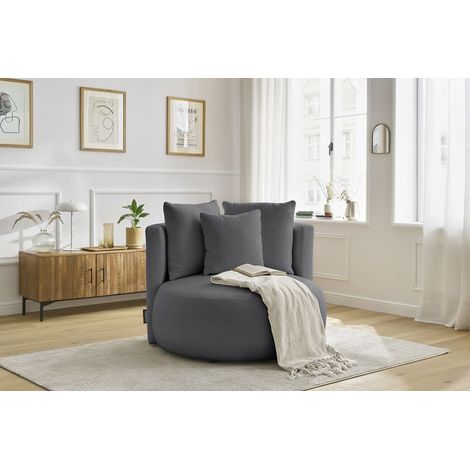 BOBOCHIC - Fauteuil CESAR tissu bouclette Gris foncé (1/5)