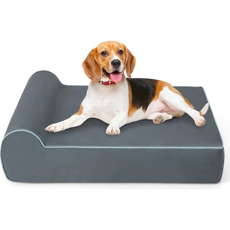 GOPLUS Panier Chien Orthopédique 102 x 82 x 30CM, Grand Panier en Mousse à Mémoire Graphène avec Appui-tête, Coussin Chien avec Base Antidérapante, Amovible et Lavable, Canapé d'Intérieur, Gris (1/5)