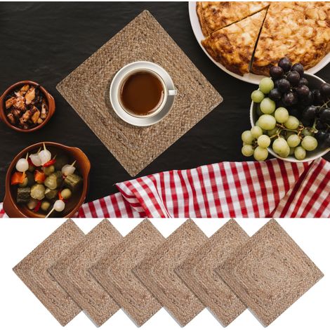 Lot de 6 Sets de Table en Jute Naturel Tressé à la Main Rectangulaire Réversible pour Décoration de Table de Cuisine et de Salle 33 x 33 cm (1/5)