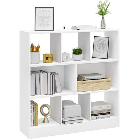Woltu – Bibliothèque blanche 8 casiers – Étagère à livres en mélamine E1 – Dimensions 98x30x100cm – Charge 15kg par étagère