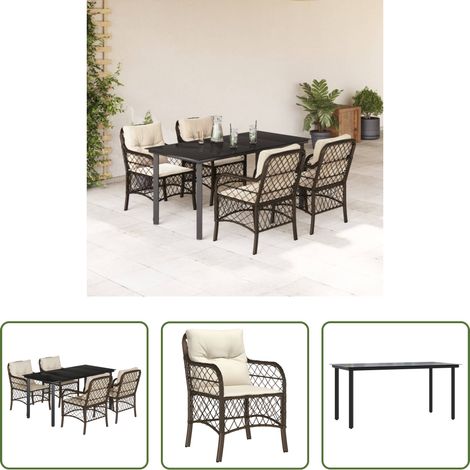 vidaXL Rattanmöbel - 5-tlg. Garten-Essgruppe mit Kissen Braun Poly Rattan (1/5)