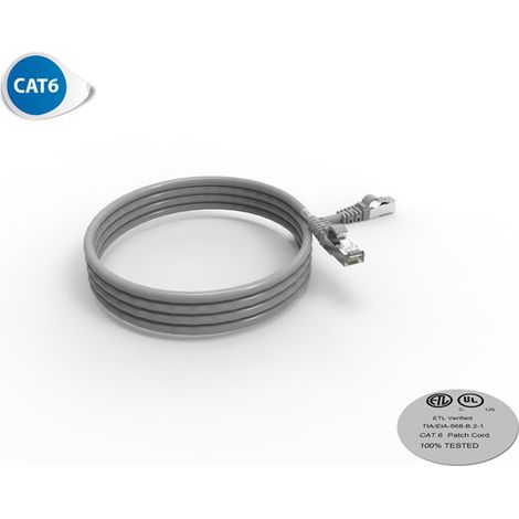 Cordon RJ45 CAT 6 surmoulé FUTP 100 Ohms LSOH, Couleur : gris, Longueur : 2 m (2035)