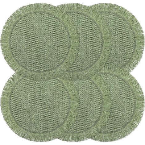 6er-Set runde Papier-Tischsets im Boho-Stil, 38 cm, geflochten, ländlich, farbecht, für Zuhause, Café oder Veranstaltungen, Grün