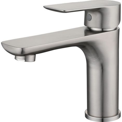 Rubinetto per lavabo da bagno a foro singolo in acciaio inox 304, miscelatore per acqua calda e fredda con finitura spazzolata. (1/3)