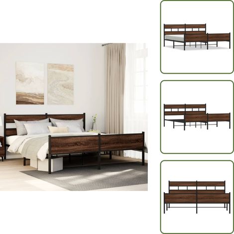 Letto con testiera - vidaXL Giroletto senza Materaso in Metallo Rovere Marrone 180x200 cm - Letto con doghe in metallo