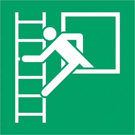 Pannello adesivo ISO 7010 "Finestra di emergenza con scala di emergenza" - E016