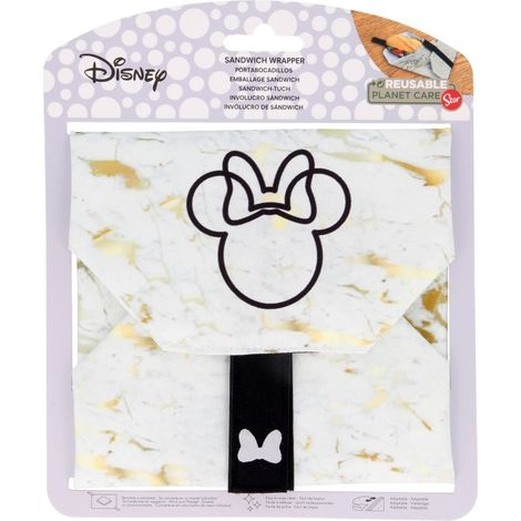 Porta merenda bambine Disney Minnie, senza BPA, riutilizzabile, lavabile in lavatrice, trasformabile in tovaglia con chiusura con velcro (1/4)