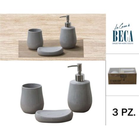 Set 3 Pezzi Accessori Bagno in Ceramica Jerry Grigio Beca