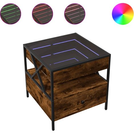 Comodino con cassetto e ripiano design moderno con LED 50 x 50 x 51 cm marrone legno ingegnerizzato vetro e metallo DEC037548