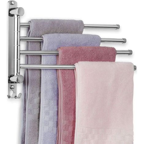 Porte-Serviettes Salle de Bain avec 4 Barres 180°Rotatives Sèche-Serviettes en Acier Inoxydable 34CM Porte Serviette Murale Sèche-Serviettes pour Salle de Bain Cuisine Lavabo- Argent (1/5)