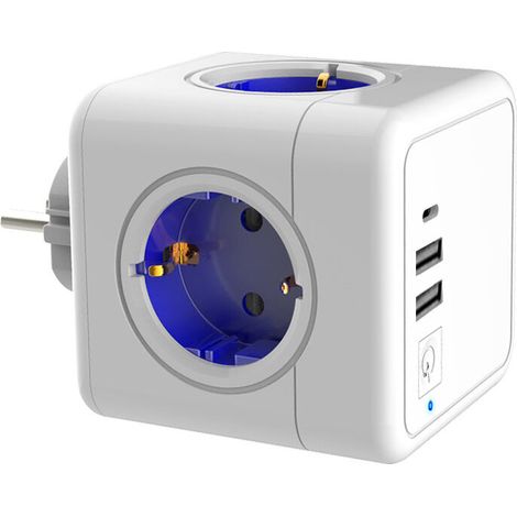 Multiprise Cube , Cube de Prise avec 1 Port USB-C et 2 Ports USB-A,Murale Prise Multiple, pour Maison, Salon, Cuisine, Bureau(bleu) (1/5)