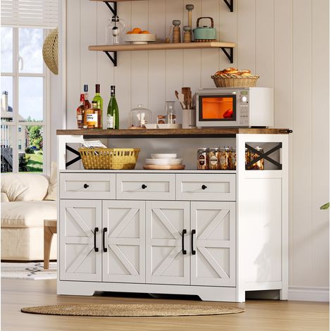 Madia buffet 140 cm con 3 cassetti e armadi in MDF bianco e marrone (1/5)