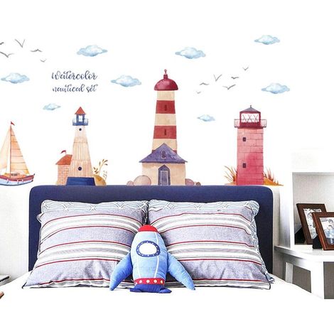 Autocollants muraux décoratifs en forme de phare à l'aquarelle (1/5)