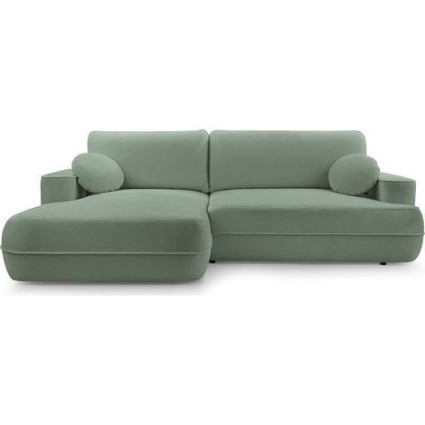 Selsey Fuerro – Ecksofa mit Schlaffunktion, Bettkasten, Ottomane links,Strukturstoff wasserabweisend, Salbeigrün (1/5)