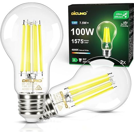 Ampoule LED E27 7.5W 100W 1575lm Blanc neutre 4000K Ampoule E27 Filament Vintage Edison LED Angle 360° Verre Clair (1/5)