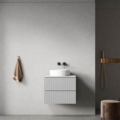 Mobile bagno sospeso cannettato 60 cm Bianco Opaco per Lavabo d'appoggio Senza Specchio - Fiji Paint Top Canneté