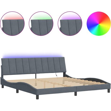 Maison Exclusive - Cadre de lit avec LED sans matelas Hanko gris foncé 200x200 cm velours (1/5)