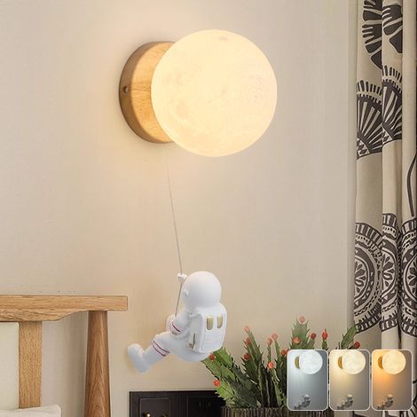 Applique murale avec ampoule, Lampe de chevet LED Astronaute Lune, Applique design, Veilleuse créative, 3 températures de couleur, Cadeaux de Noël (1/5)
