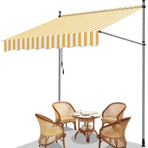 Wolketon Tenda da balcone gialla e bianca, 250x120 cm, regolabile, protezione UV, per esterni