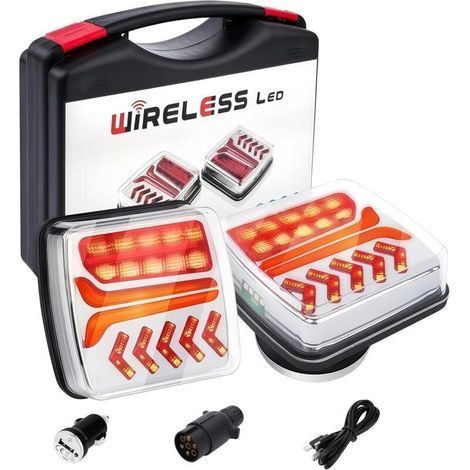 Feux Arrière de Remorque Sans Fil Magnétiques, Kit de Feux LED Rechargeables Étanches IP65, Feux Stop & Clignotants pour Camion, Camping-Car, Bateau et Caravane (1/4)
