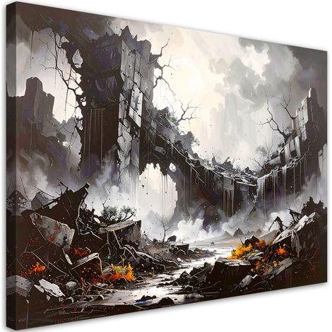 Leinwandbild Ruinen Gebäude Trümmer Schwarz-Weiß 30x20 (1/5)