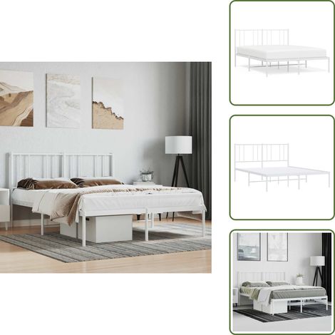 Bettgestell mit Kopfteil Metall Weiß 140x200 cm - Metallbett - Doppelbett - Weißer Rahmen - Boxspringbetten - Bettgestell (1/5)