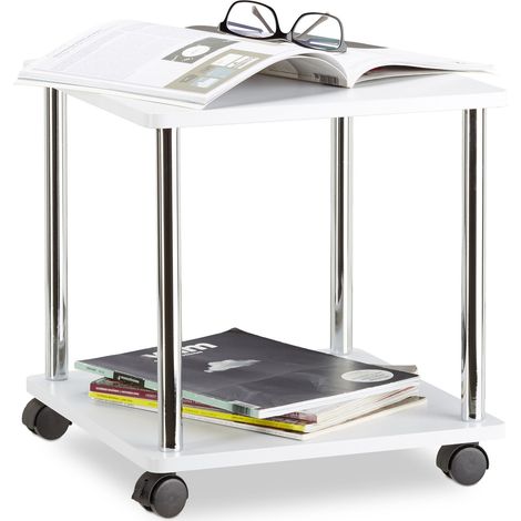 Relaxdays Wooden Side Table, Multipurpose Cart on 4 Castors, Small Coffee Table & Kitchen Trolley, Square, HWD: 41.5 x 40 x 40 cm, White (1/5)