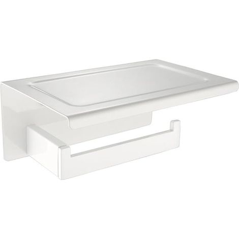 Moderner Toilettenpapierhalter mit Ablage aus robustem Edelstahl 304, in sanftem Weiß, modernes Design, ideale Dekoration für Badezimmer, WC und Küche. (1/4)