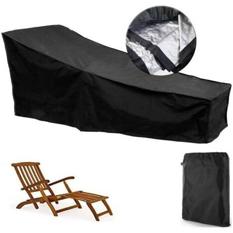 Housse de Protection Bain de Soleil avec Grilles D’aération, Imperméable, Coupe-Vent, Anti-UV, Tissu Oxford 210D Housse de Protection Bain de Soleil, Transat (200x75x40/80cm) - Noir (1/5)