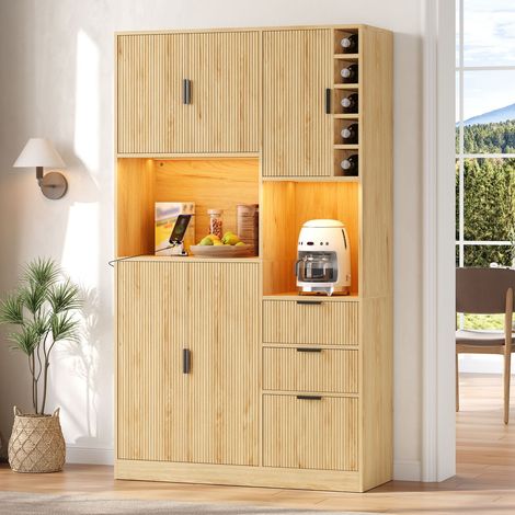 Buffet de Cuisine 180 x 105 x 40 cm 3 tiroirs porte-bouteilles étagères réglables éclairage LED multicolore rangements intégrés (1/5)