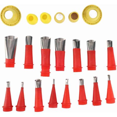 Caulking Nozzle Applicator Set, Reusable Stainless Steel Caulking Nozzle Tool with 16 Sizes from 5mm to 35mm and 6 Bases, for Filling Joints (1/5)