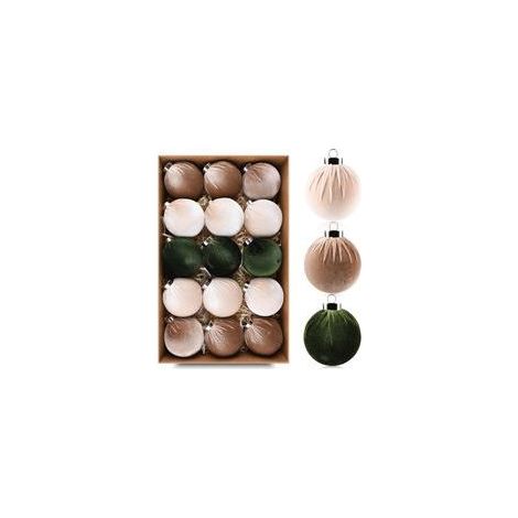 Bruchsichere Samt-Weihnachtskugeln – Set mit 15 Weihnachtsdekorationen – Mehrfarbig, Grün, Braun, Neutral, 80 mm – Crezuo