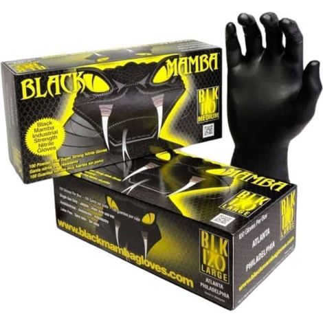 Gants jetables nitrile noir 100 pièces – Résistance chimique et perforation – Taille 7 (S) – 0.15mm sans poudre – Black Mamba