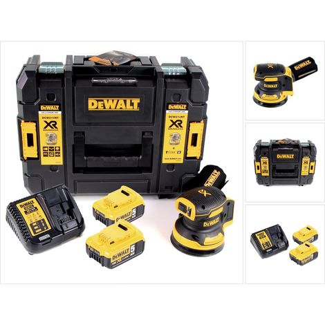DeWalt DCW 210 P2 Akku Exzenterschleifer Brushless 18V 12.000U/min 125mm + 2x Akkus 5,0 Ah + 1x Schnellladegerät in TSTAK