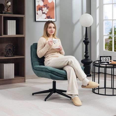 Fauteuil de bureau vert foncé sans accoudoirs lin hauteur ajustable, assise large double épaisseur (1/4)