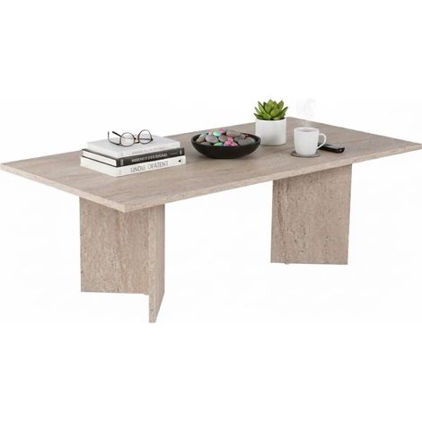 Couchtisch Turate, rechteckig, Platte aus veredeltem Holz, in Weiß, 119x60x40h cm, Marmoroptik