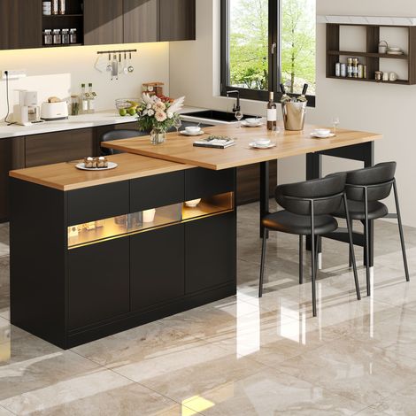 DESMIU Meuble Bar Extensible Rotatif avec Éclairage LED et Rangement pour Cuisine et Salle à Manger 120 × 40 × 71.5 cm (1/5)