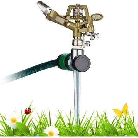 Gartensprinkler, Metall-Wasserschlauch-Sprühsprinkler, 360 ° drehbarer Sprinkler, zur Bewässerung großer Flächen (1/4)