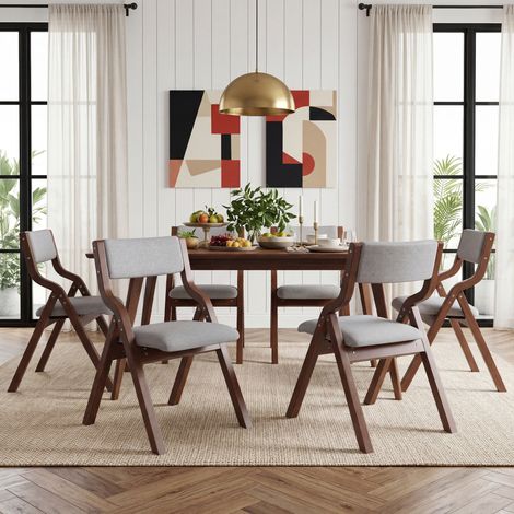6 chaises de salle à manger pliantes, chaises de salle à manger en bois massif, confortables et respirantes, pliables et faciles à ranger, adaptées pour salle à manger, salon, café, style moderne, lin (1/5)