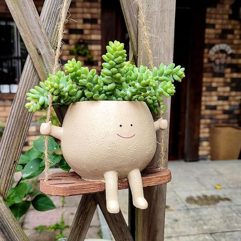 Swing Face Pflanzer Topf Hängende Harz Blume Kopf Pflanzer für Indoor Outdoor Pflanzen Sukkulente Töpfe für Schnur von Perlen Pflanze Live Geschenk Ideen für Mutter, Weihnachten