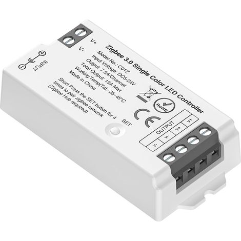Contrôleur LED Support Single Color 2 pin (-V +V) PWM LED Strip Bulb Compatible avec Pont/Passerelle ZigBee 3.0 DC5V/DC12V/DC24V Max 15A (1/5)