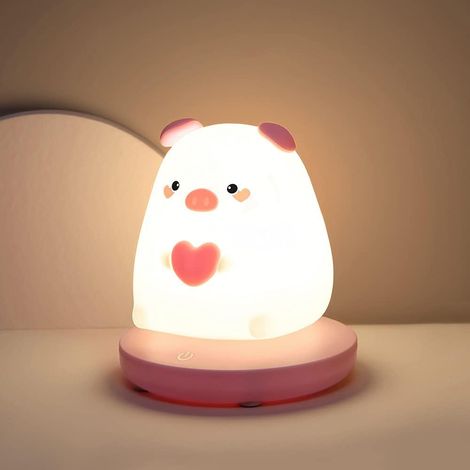 Niedliches rosa LED-Nachtlicht mit Schweinchen-Motiv, wiederaufladbare Nachttischlampe in 3 Farben für Schlafzimmer, Nachttisch, Kinder und als Weihnachtsgeschenk
