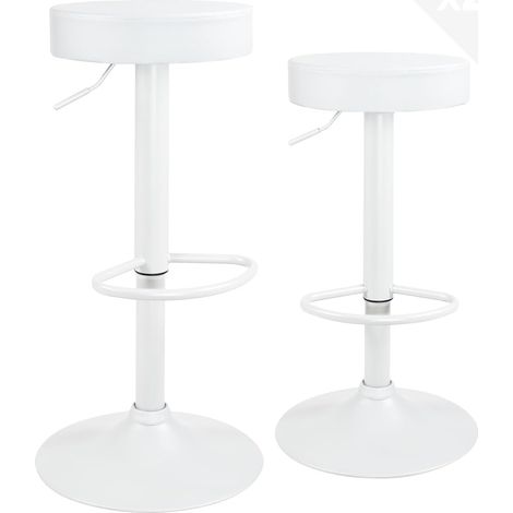 Ensemble de 2 tabourets de bar ronds en similicuir sans dossier, hauteur réglable, repose-pieds, pivotants à 360°, pieds chromés YO (noir) (1/5)